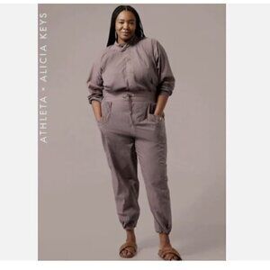 Athleta x Alicia Keys Parachute Open Back Utility Jumpsuit Smokey Almond RT$209